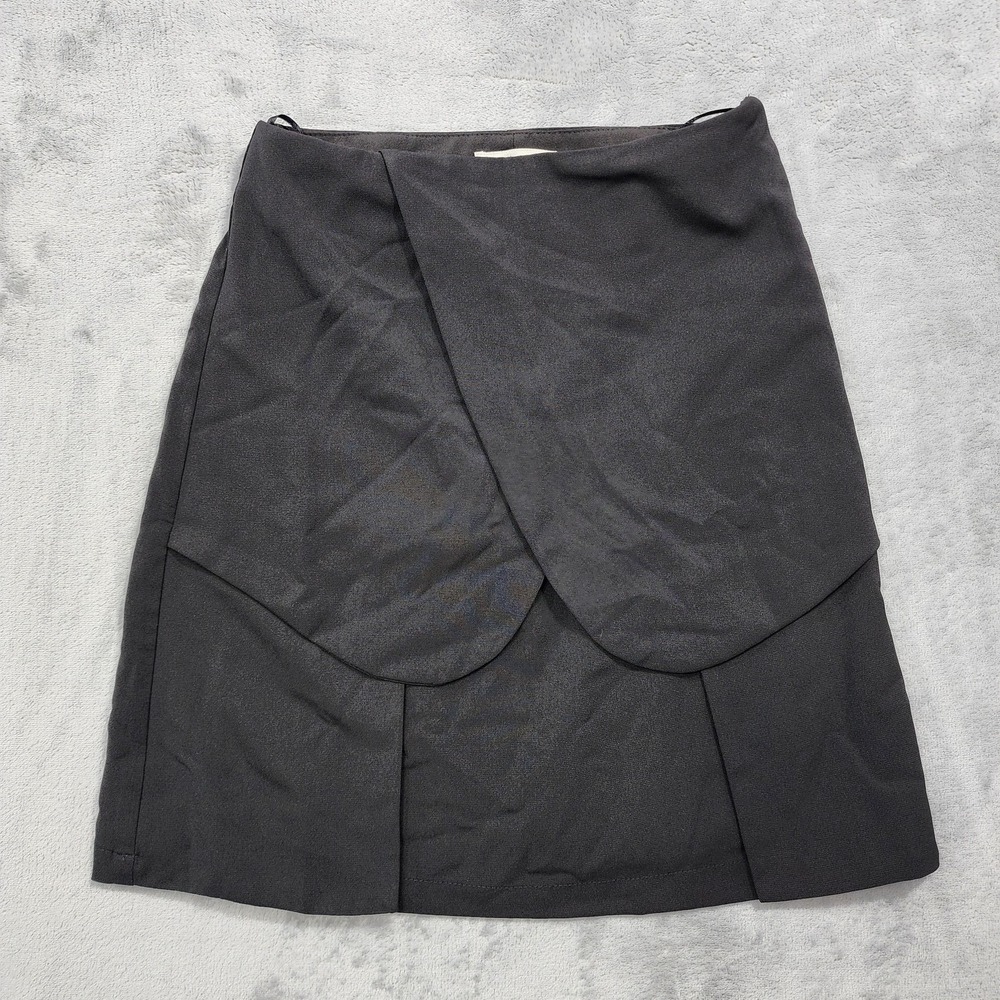 Double Zero Skirt Womens S Black Tulip Layered Mini Zip Back Workwear Stretch